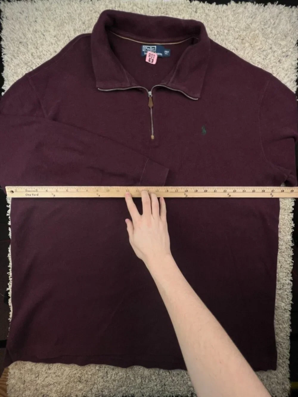 Polo Ralph Lauren Sweater Mens 2XLT Tall Classic 1/4 Zip Red Maroon W Pony
